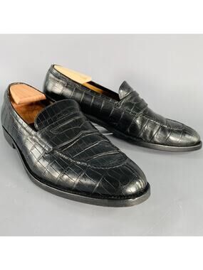 A. TESTONI Size 11.5 Black Crocodile Leather Penny Loafers